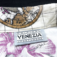 (VINTAGE) 1980'S MADE IN USA VENEZIA WORLD MAP PATTERN ALL OVER PRINT LONG SLEEVE SHIRT