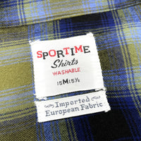 (VINTAGE) 1960'S SPORTIME SHADOW PLAID RAYON OPEN COLLAR BOX SHIRT