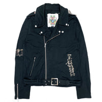 (DESIGNERS) 2000'S PHENOMENON SHIRT FABRIC DOUBLE BREASTED BIKER JACKET WITH SAFETY PIN