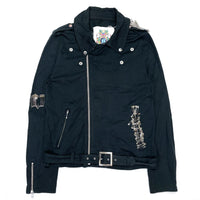 (DESIGNERS) 2000'S PHENOMENON SHIRT FABRIC DOUBLE BREASTED BIKER JACKET WITH SAFETY PIN