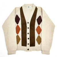 (VINTAGE) 1960'S GRANT CREST NUBUCK LEATHER PANELED DIAMOND PATTERN KNIT CARDIGAN