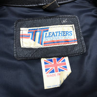 (VINTAGE) 1980'S MADE IN UK TT LEATHERS STUDED DOUBLE BREASTED LEATHER BIKER JACKET AS IS