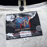 (VINTAGE) 1992 MTV OFFICIAL HOODED SLEEVE LEATHER VARSITY JACKET