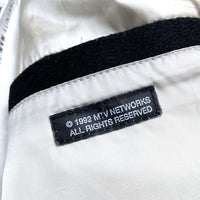 (VINTAGE) 1992 MTV OFFICIAL HOODED SLEEVE LEATHER VARSITY JACKET