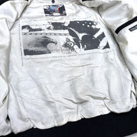 (VINTAGE) 1992 MTV OFFICIAL HOODED SLEEVE LEATHER VARSITY JACKET