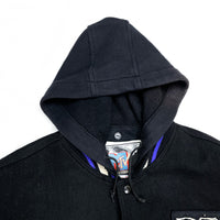 (VINTAGE) 1992 MTV OFFICIAL HOODED SLEEVE LEATHER VARSITY JACKET
