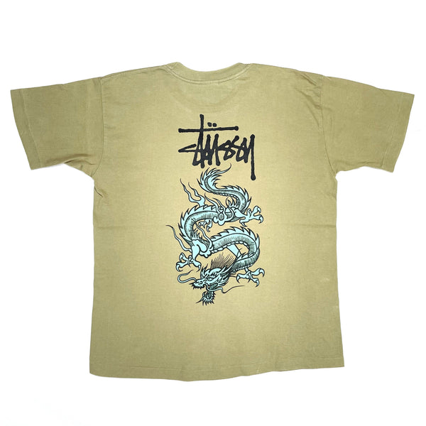 T-SHIRT) 1990'S MADE IN USA OLD STUSSY NAVY TAG DRAGON PRINT T