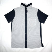 (DESIGNERS) 1990'S～ FINAL HOME FRONT STRIPE PATTERN PANELED DESIGN STAND UP COLLAR SHORT SLEEVE SHIRT