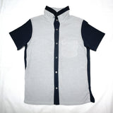 (DESIGNERS) 1990'S～ FINAL HOME FRONT STRIPE PATTERN PANELED DESIGN STAND UP COLLAR SHORT SLEEVE SHIRT