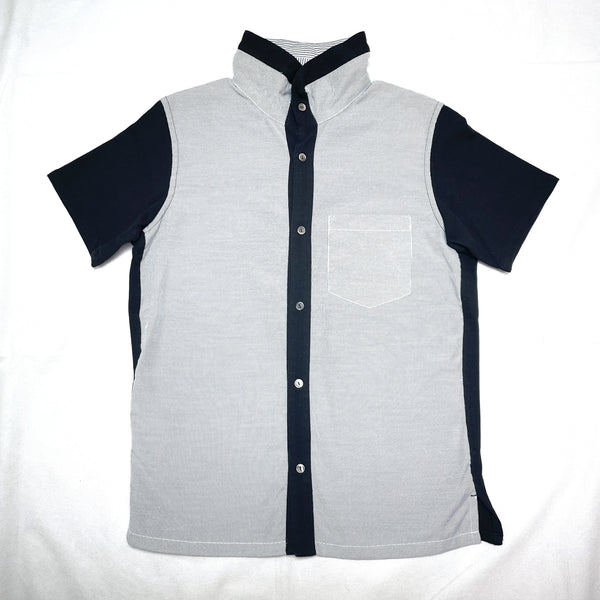 (DESIGNERS) 1990'S～ FINAL HOME FRONT STRIPE PATTERN PANELED DESIGN STAND UP COLLAR SHORT SLEEVE SHIRT
