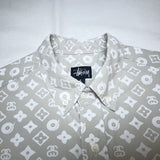 (VINTAGE) 1990'S～ OLD STUSSY MONOGRAM PATTERN TOTAL PATTERN 3 POINT FASTENED SHORT SLEEVE SHIRT