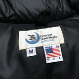 (VINTAGE) MADE IN USA CRESCENT DOWN WORKS LEATHER PANELED WOOL DOWN VEST