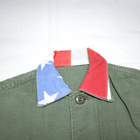 (DESIGNERS) rich hippie STARS AND STRIPES PATTERN PANEL REMAKE SHORT SLEEVE ARMY SHIRT