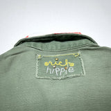 (DESIGNERS) rich hippie STARS AND STRIPES PATTERN PANEL REMAKE SHORT SLEEVE ARMY SHIRT