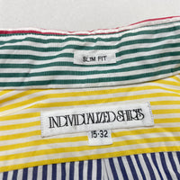 (VINTAGE) MADE IN USA INDIVIDUALIZED SHIRTS STRIPED 5 COLOR PANELED BD SHIRT