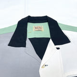 (DESIGNERS) MADE IN JAPAN Style Eyes 6 COLOR PANELED RAYON LOOP COLLAR SHORT SLEEVE BOX SHIRT