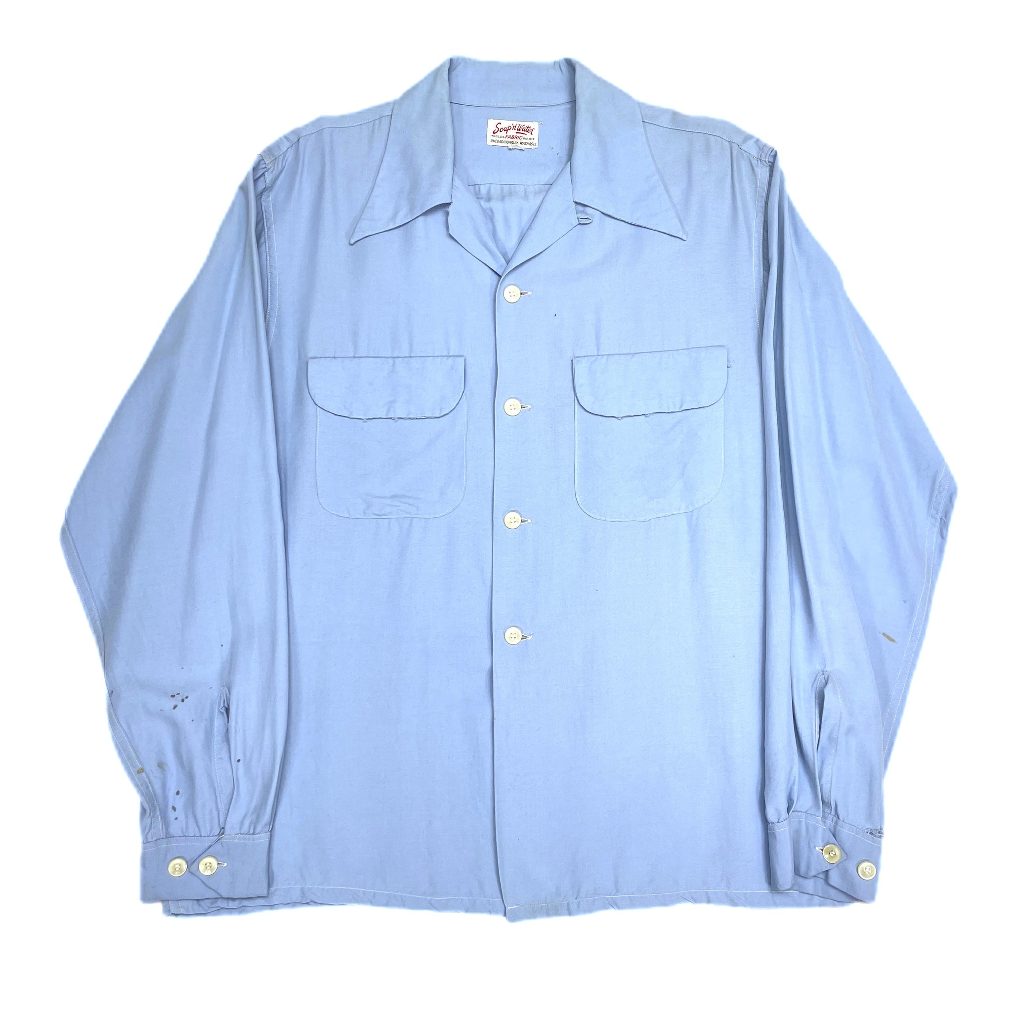 (VINTAGE) 1950'S～ Soup 'n' Water RAYON LONG POINT OPEN COLLAR BOX SHIRT