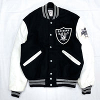 (VINTAGE) 1990'S MADE IN USA DeLONG NFL RAIDERS SLEEVE LEATHER VARSITY JACKET