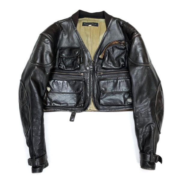 (VINTAGE) HAROLD'S GEAR VERY SHORT LENGTH LEATHER JACKET WITH 6 POCKET