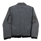 (JAPAN) 1990'S TREND CLIPS LAYERED STYLE BLACK DENIM JACKET WITH 3D POCKETS