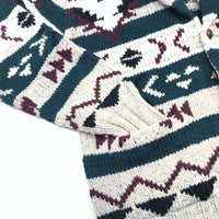 1990'S POLO RALPH LAUREN NATIVE PATTERN SHAWL COLLOR HAND KNIT CARDIGAN