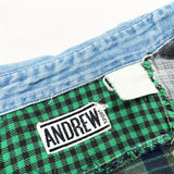 (VINTAGE) 1980'S ANDREW SPORT PATCHWORK PANELED FLANNEL SHIRT