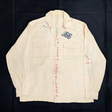 (VINTAGE) 1950'S HAND PAINTED RAYON LONG POINT OPEN COLLAR BOX SHIRT