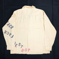 (VINTAGE) 1950'S HAND PAINTED RAYON LONG POINT OPEN COLLAR BOX SHIRT