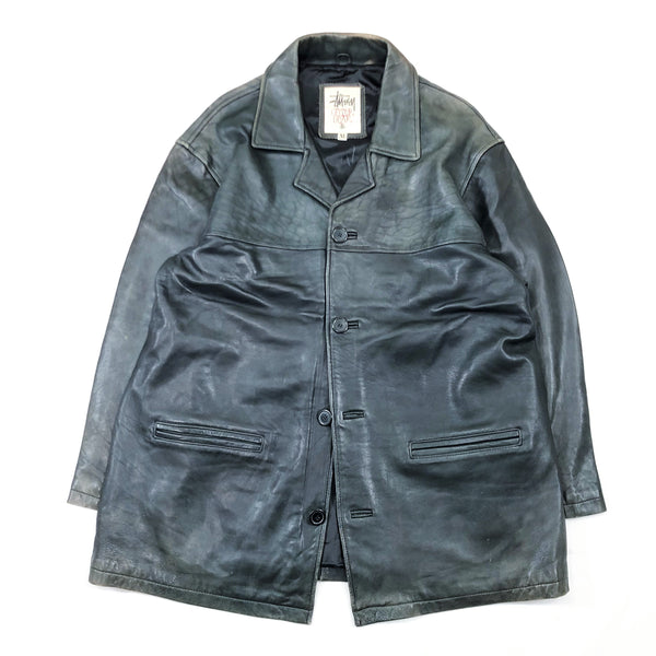 1980'S MADE IN KOREA OLD STUSSY LEATHER CAR COAT