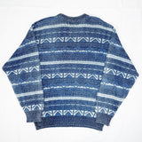 (VINTAGE) 1980'S MADE IN USA THE TERRITORY AHEAD STRIPED INDIGO COTTON KNIT