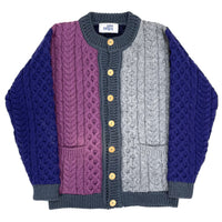 (VINTAGE) MADE IN IRELAND JOHN MOLLOY 5 COLOR PANELED FISHERMAN KNIT CARDIGAN