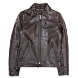 (VINTAGE) MADE IN USA VANSON COLLARED SINGLE LEATHER BIKER JACKET WITH SS PATCH