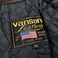 (VINTAGE) MADE IN USA VANSON COLLARED SINGLE LEATHER BIKER JACKET WITH SS PATCH
