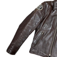 (VINTAGE) MADE IN USA VANSON COLLARED SINGLE LEATHER BIKER JACKET WITH SS PATCH