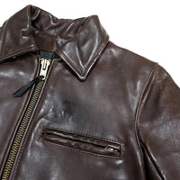 (VINTAGE) MADE IN USA VANSON COLLARED SINGLE LEATHER BIKER JACKET WITH SS PATCH