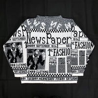 (VINTAGE) 1980'S MADE IN KOREA via l.a NEWSPAPER PATTERN ALL OVER PATTERN KNIT SWEATER