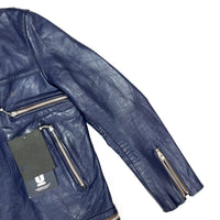 (DESIGNERS) DEAD STOCK NEW 2000'S UNDER COVER PAINTED DOUBLE BREASTED LEATHER BIKER JACKET