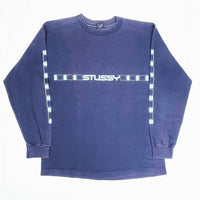 (VINTAGE) 1990'S MADE IN USA OLD STUSSY NAVY TAG SLEEVE PRINT LONG SLEEVE T-SHIRT