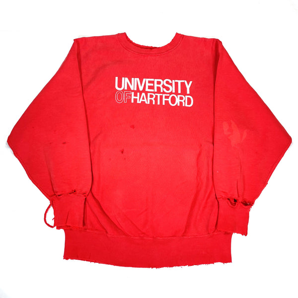 (BORO) 1990'S MADE IN USA CHAMPION EMBROIDERY TAG UNIVERSITY OF HARTFORD PRINT REVERSE WEAVE SWEAT SHIRT