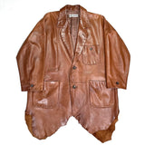 (DESIGNERS) 1990'S MADE IN HONG KONG ISSEY MIYAKE LAMB LEATHER LONG LENGTH 2 BUTTON BLAZER JACKET COAT