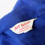 (VINTAGE) 1950'S NAT NAST CHAIN STITCH EMBROIDERED RAYON OPEN COLLAR LONG SLEEVE BOWLING SHIRT