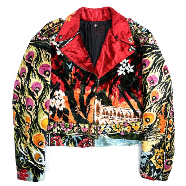 (VINTAGE) 1980'S MADE IN FRANCE ALL OVER PRINT GOBELIN TAPESTRY DOUBLE BREASTED BIKER JACKET