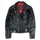 (VINTAGE) 1990'S MADE IN ENGLAND REAL LEATHER X BAMBINO SHEEPSKIN UK TYPE DOUBLE BREASTED BIKER JACKET