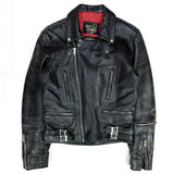 (VINTAGE) 1990'S MADE IN ENGLAND REAL LEATHER X BAMBINO SHEEPSKIN UK TYPE DOUBLE BREASTED BIKER JACKET