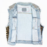 (VINTAGE) 1990'S CRUST REMAKE PAINT STUDS CUT OFF 4 POCKET DENIM VEST