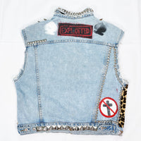 (VINTAGE) 1990'S CRUST REMAKE PAINT STUDS CUT OFF 4 POCKET DENIM VEST