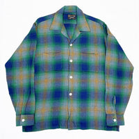 (VINTAGE) 1960'S NATIONAL SHADOW PLAID RAYON OPEN COLLAR BOX SHIRT