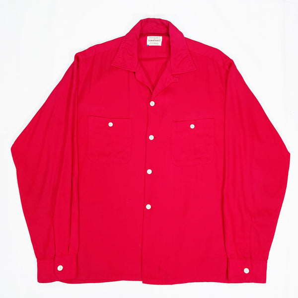 (VINTAGE) 1950'S TOWNCRAFT RAYON OPEN COLLAR BOX SHIRT