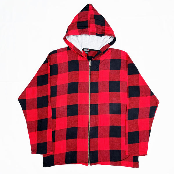 (VINTAGE) 1990'S ARGEE USA PLAID PATTERN HOODED ZIP UP FLANNEL SHIRT