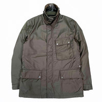 (DESIGNERS) MADE IN ITALY C.P.COMPANY COLLAR LEATHER PANELED MILITARY JACKET WITH CHIN STRAP